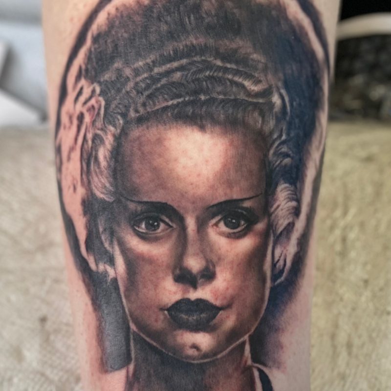 Bride of Frankenstein portrait tattoo by Chunkytattoos