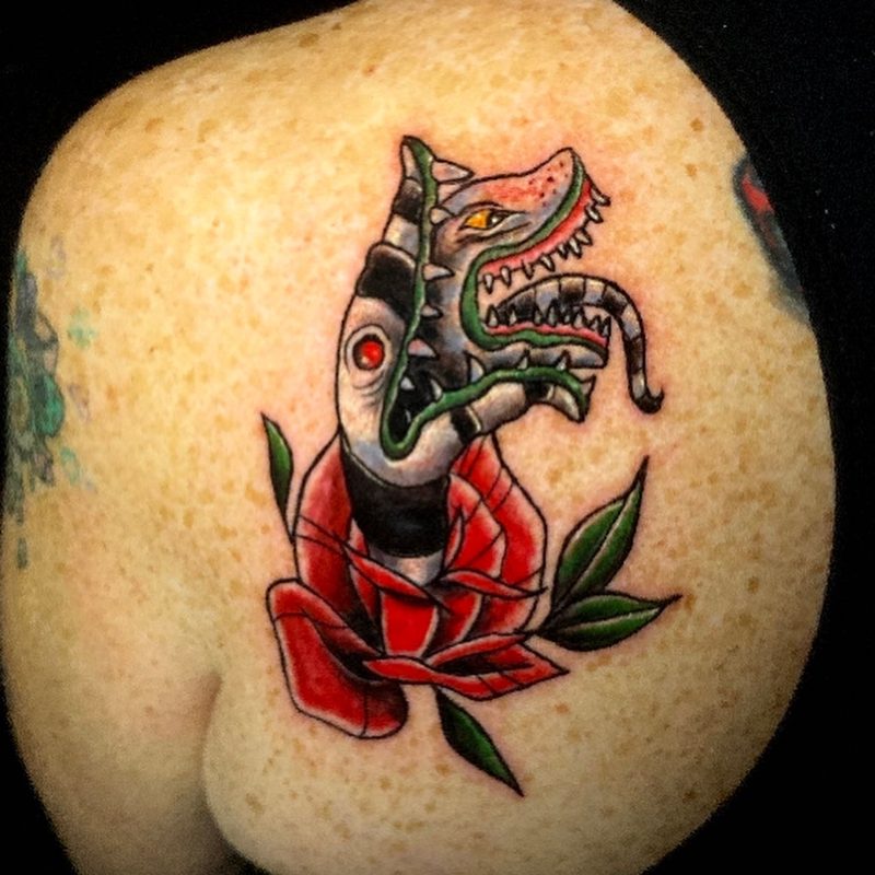 Snake and rose tattoo by Chunkytattoos
