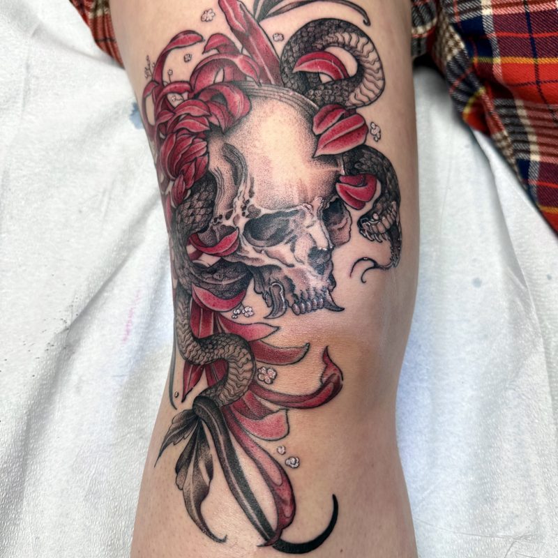 Skull and snake tattoo by Morewicked