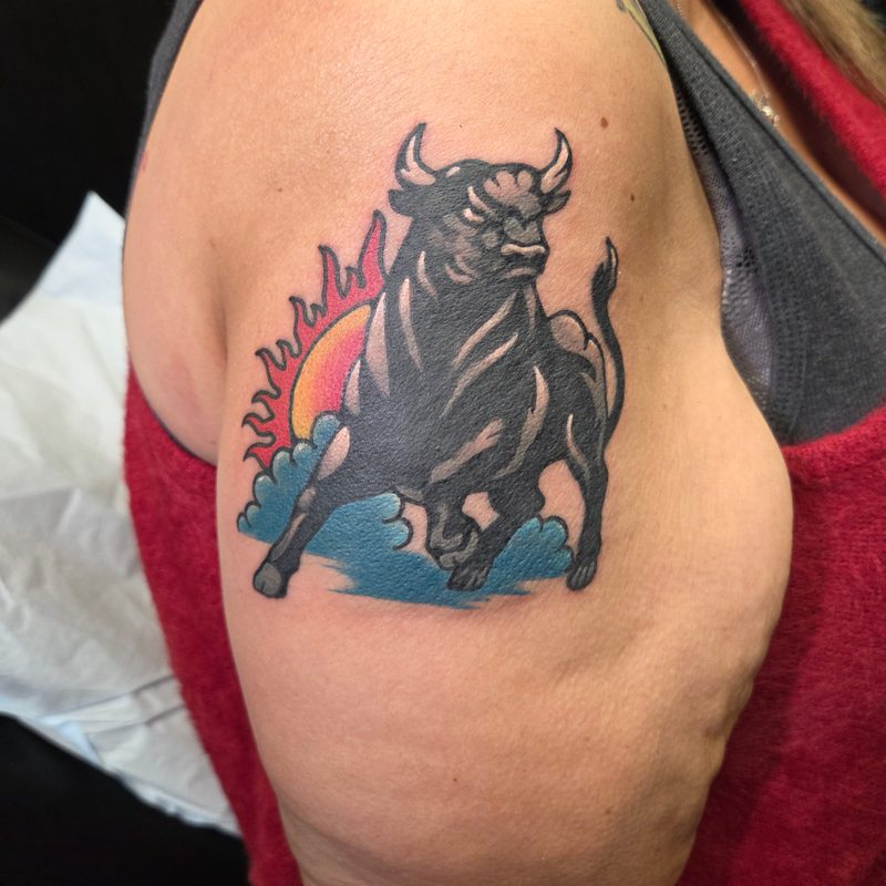 Charging bull tattoo by Tediyama
